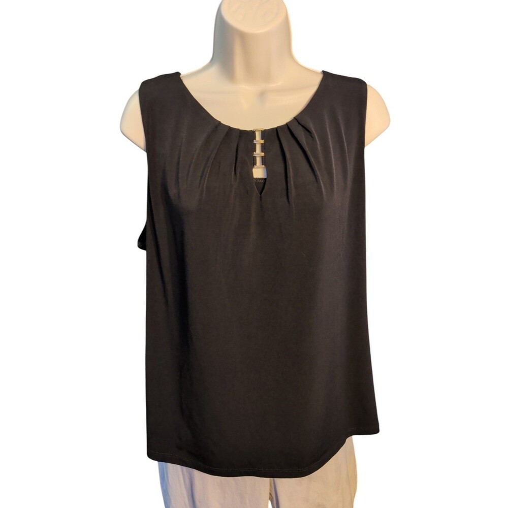 Ivanka Trump | Black Sleeveless Keyhole Top with Gold Hardware Size L